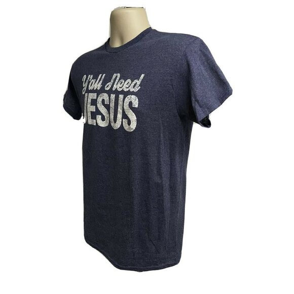 Heather Blue Y'all Need Jesus Graphic Tee Small - Picture 2 of 6